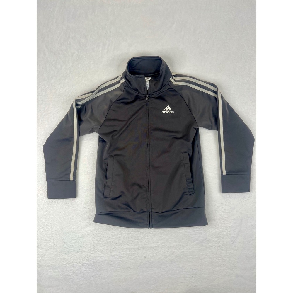 Adidas Boys Youth Athletic Track Jacket Size Small Black White 3 Stripes